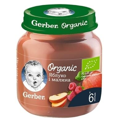 Пюре фруктове Gerber Organic яблуко і малина, 125 г