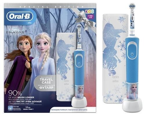 Електрична зубна щітка + футляр Braun Oral-B Kids Frozen-II D100.413.2KX дитяча вік 3+