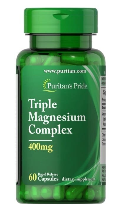 Магній потрійний комплекс Puritan's Pride Triple Magnesium Complex 400 мг, 60 капсул швидкого вивільнення