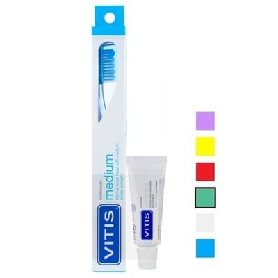 Набір Dentaid Vitis зубна щітка Medium середньої жорсткості (зелена) + Vitis Whitening зубна паста 15 мл