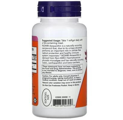 Астаксантин NOW Astaxanthin 4 мг м'які капсули №90