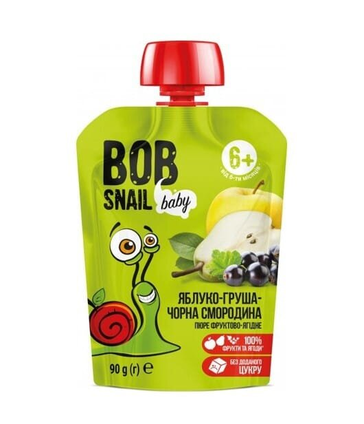 Пюре фруктове Bob Snail Baby для дітей з 6 місяців Яблуко-груша-чорна смородина, 90 г