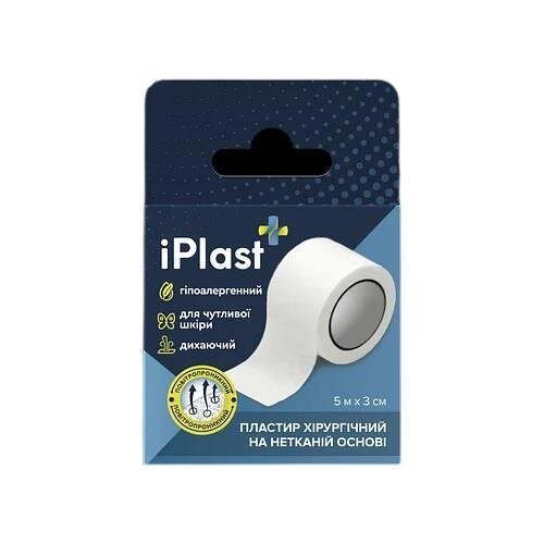 Пластир медичний iPlast хірургічний на нетканій основі, 3 см х 5 м, 1 штука