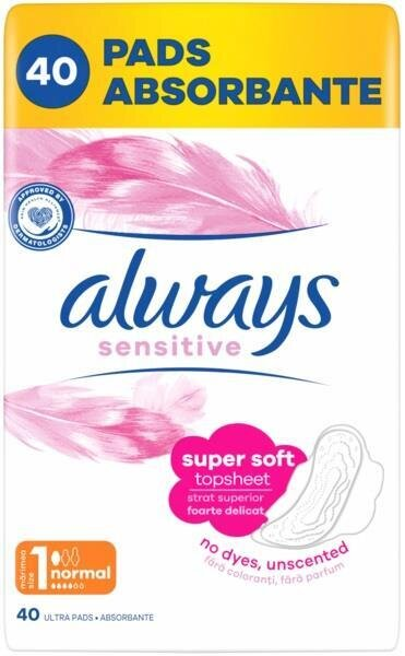 Прокладки гігієнічні Always Ultra Sensitive Normal, 4 краплі, 1 розмір, 40 шт