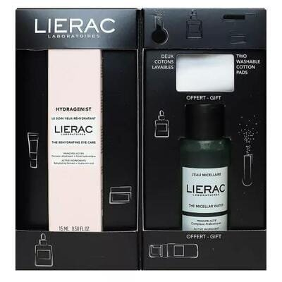 Набір Lierac Hydragenist (Крем для контуру очей 15 мл + Міцелярна вода 50 мл + багаторазові ватні диски 2 шт)