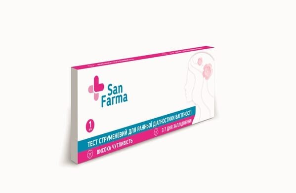 Тест струменевий San Farma для ранньої діагностики вагітності, 1 штука