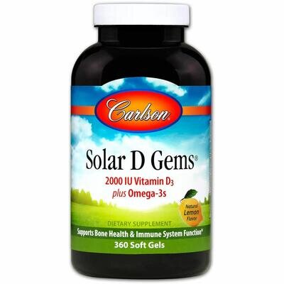 Риб'ячий жир з вітаміном D3 Carlson Labs Solar D Gems 2000 МО зі смаком лимона, 360 капсул