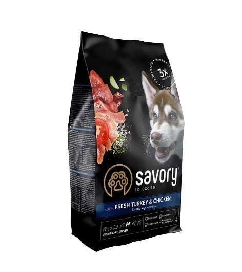 Корм сухий для цуценят великих порід Savory 30204 зі свіжим м’ясом індички та курки, 3 кг