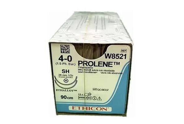 Шовний матеріал хірургічний Prolene W8521 р. USP 4/0, нерозсмоктуючий довжина 90 см, 2 колючі голки 26 мм, 1/2 кола