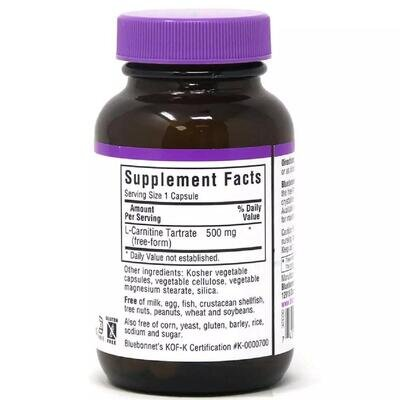 Амінокислота L-Карнітин Bluebonnet Nutrition L-Carnitin 500 мг, 30 вегетаріанських капсул