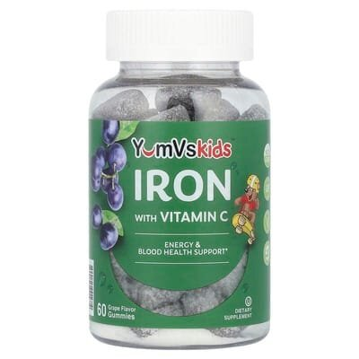 Залізо з вітаміном C YumVs Iron with Vitamin C Gummies зі смаком винограду, 60 жувальних мармеладок