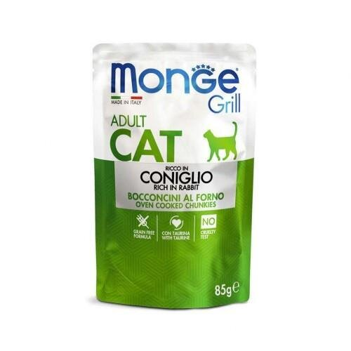 Корм вологий Monge Cat Grill Adult для котів, кролик (шматочки в желе), 85 г