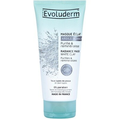 Маска Evoluderm для всіх типів шкіри для сяйва обличчя з білої глини, 100 мл