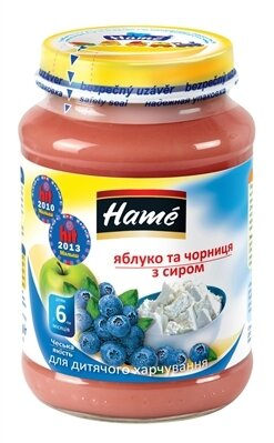 Фруктове пюре Hame Яблуко і чорниця з сиром, 190 г