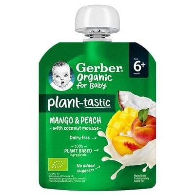 Пюре фруктове Gerber Organic манго, персик та кокосовий мус, 80 г