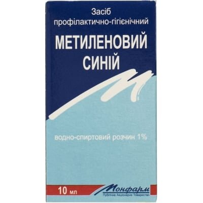 Метиленовий синій розчин д/зовн. заст., водно-спиртовий 1 % по 10 мл у флак.