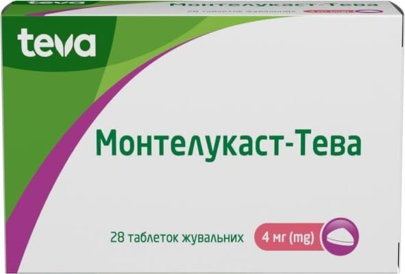 Монтелукаст-Тева таблетки жув. по 4 мг №28 (7х4)
