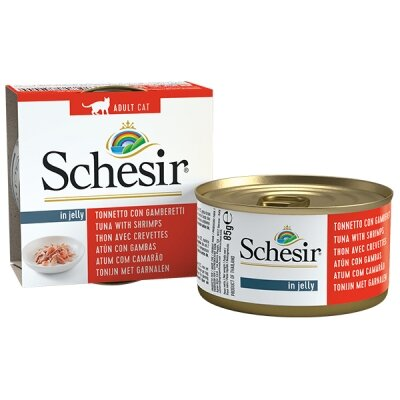 Консерви для котів Schesir Tuna Prawns з тунцем та креветками в желе, 85 г