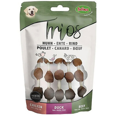 Ласощі жувальні Bubimex Trios Chicken, Duck, Beef роли з куркою, качкою та яловичиною для собак, 100 г