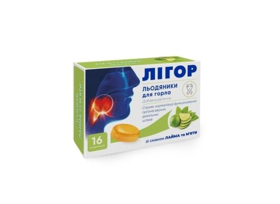 Лігор Льодяники для горла зі смаком лайма та м'яти №16