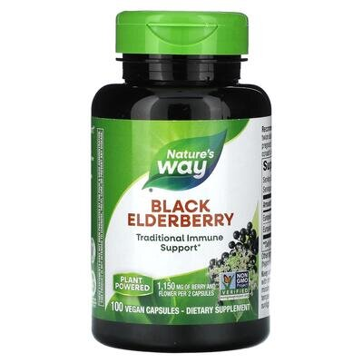Чорна бузина Nature's Way Black Elderberry 1150 мг, 100 веганських капсул
