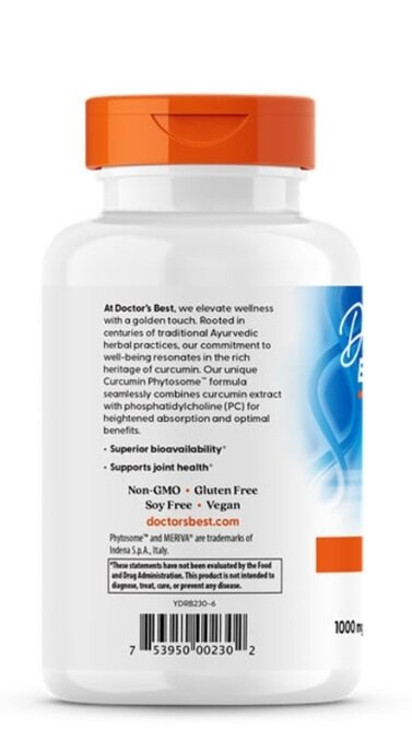 Куркумін Doctor's Best Curcumin Phytosome 1000 мг, 180 веганських капсул