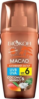 Олія Біокон SPF6 Кокос та манго активна засмага, 160 мл