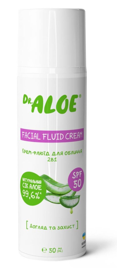 Крем-флюїд для обличчя Dr.Aloe 2 в 1 SPF50, 50 мл