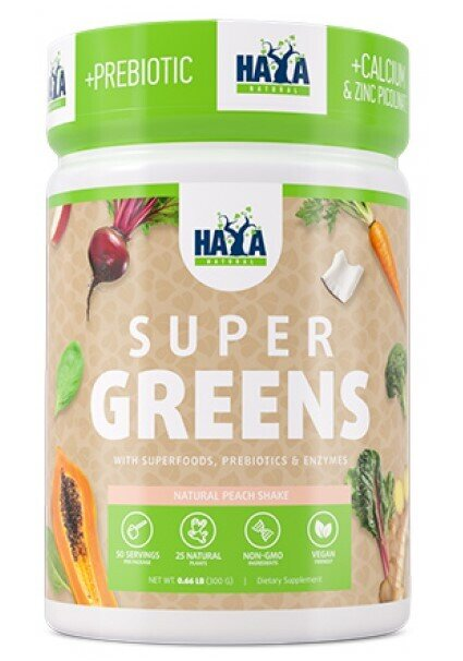 Комплекс рослинно-мінеральний Haya Labs Super Greens персик, 300 г
