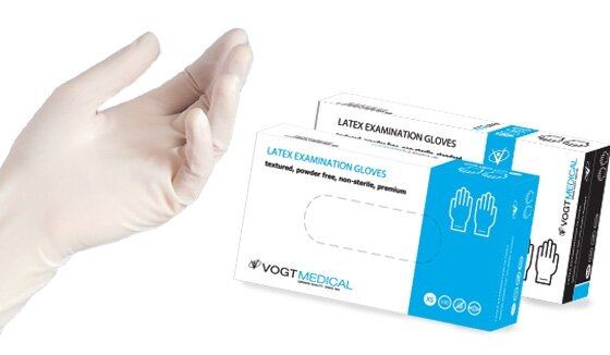 Рукавички оглядові Vogt Medical латексні без пудри, розмір S, нестерильні, 1 пара
