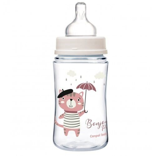 Пляшечка Canpol Babies Easystart Bonjour Paris 35/232_pin антиколікова з широким отвором, рожева, 240 мл