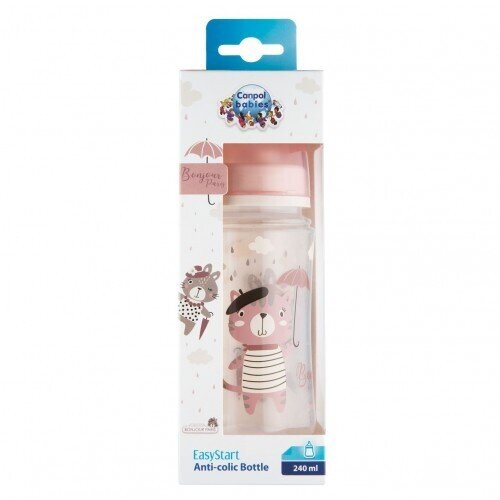 Пляшечка Canpol Babies Easystart Bonjour Paris 35/232_pin антиколікова з широким отвором, рожева, 240 мл