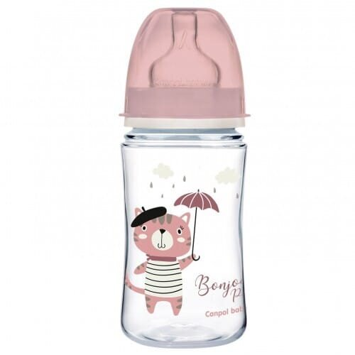 Пляшечка Canpol Babies Easystart Bonjour Paris 35/232_pin антиколікова з широким отвором, рожева, 240 мл