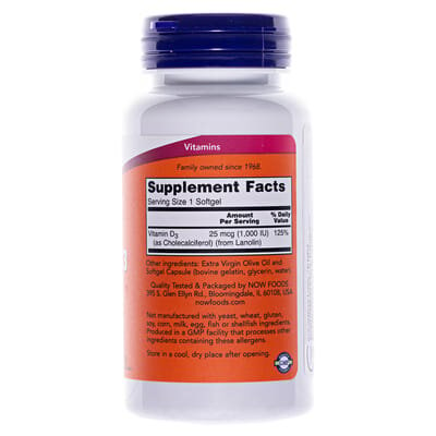 Вітамін Д-3 NOW Vitamin D-3 1000 MО м'які капсули №180