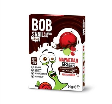Мармелад Bob Snail Choсo Яблуко-вишня в бельгійському чорному шоколаді, 54 г