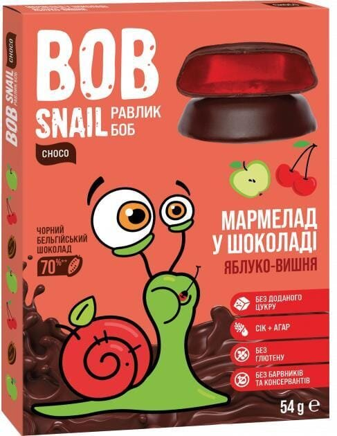 Мармелад Bob Snail Choсo Яблуко-вишня в бельгійському чорному шоколаді, 54 г