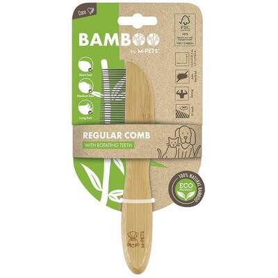Гребінець M-Pets Bamboo Regular Comb with Rotating Teeth з зубцями, що обертаються, з бамбука для собак та котів, 31 зубчик