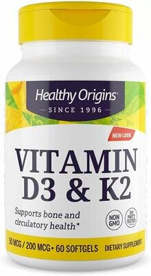 Вітамін Д3 і К2 Healthy Origins Vitamin D3 + K2, 60 капсул