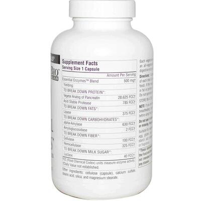 Ферменти для травлення Source Naturals Essential Enzymes 500 мг вегетаріанські, 240 капсул