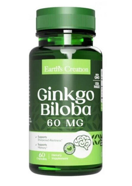 Гінкго білоба Earth's Creation Ginkgo Biloba 60 мг, 60 капсул