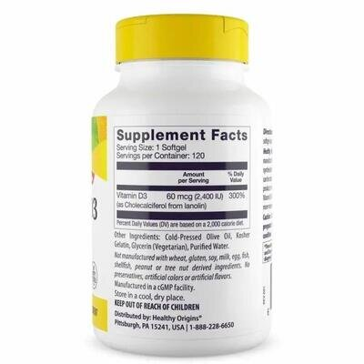 Вітамін Д3 Healthy Origins Vitamin D3 2400 МО, 120 капсул