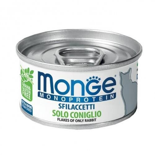 Корм вологий Monge Cat Monoprotein для котів м'ясні пластівці, кролик, 80 г