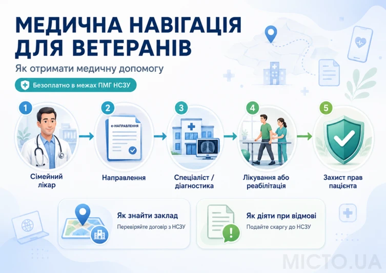 Медична навігація для ветеранів: НСЗУ пояснила маршрут отримання медичної допомоги
