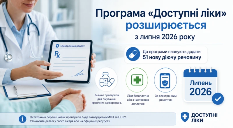 Програма «Доступні ліки» розшириться з липня 2026 року: які препарати можуть додати