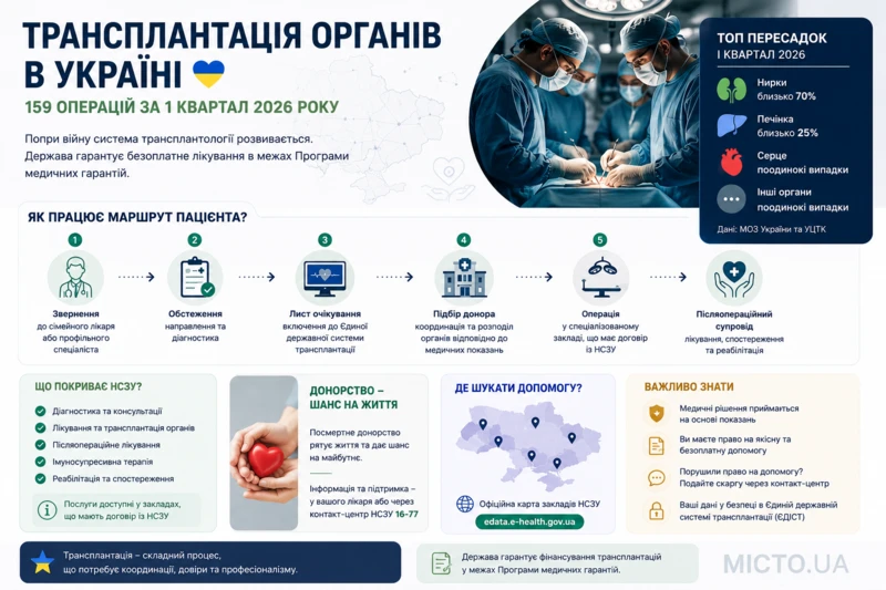 Трансплантація органів в Україні — 159 операцій за 1 квартал: розвиток трансплантології попри війну, дефіцит донорів і зростання потреби
