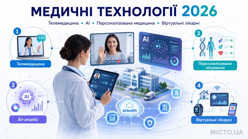Медичні технології 2026: персоналізована медицина, телемедицина та віртуальні лікарні