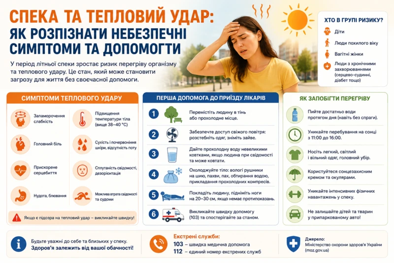 Спека та тепловий удар: як розпізнати небезпечні симптоми та допомогти
