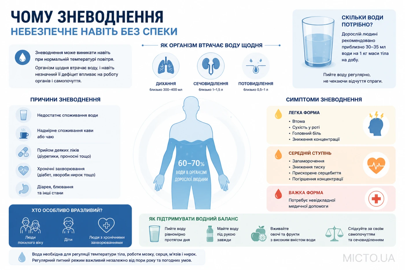 Чому зневоднення небезпечне навіть без спеки
