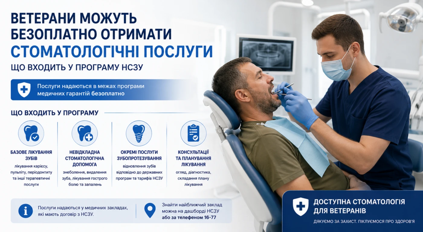 Ветерани можуть безоплатно отримати стоматологічні послуги: що входить у програму НСЗУ
