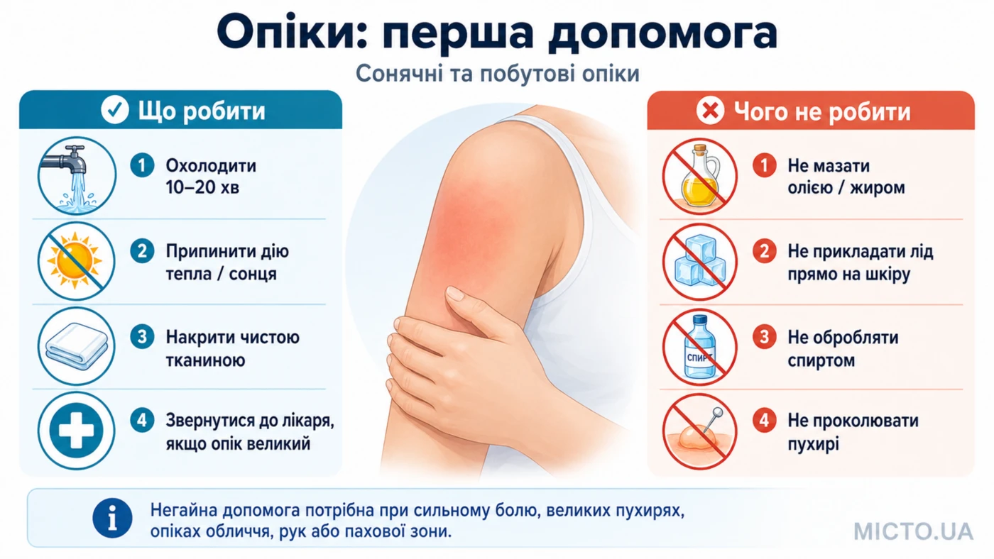 Сонячні опіки та опіки в побуті: як надати першу допомогу правильно (МОЗ)